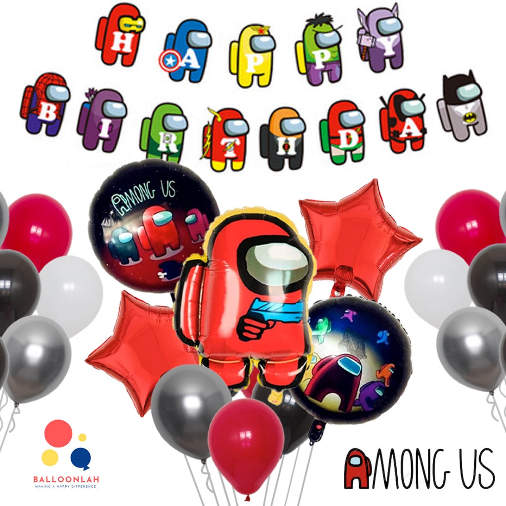 🧰 AMONG US Cartoon Themed Foil Latex Balloons [READY STOCK IN SG]