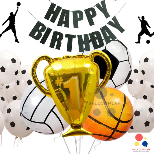 🏀 SPORTS Themed Balloon Soccer Football Basketball Trophy Foil Latex Balloons [READY STOCK IN SG]