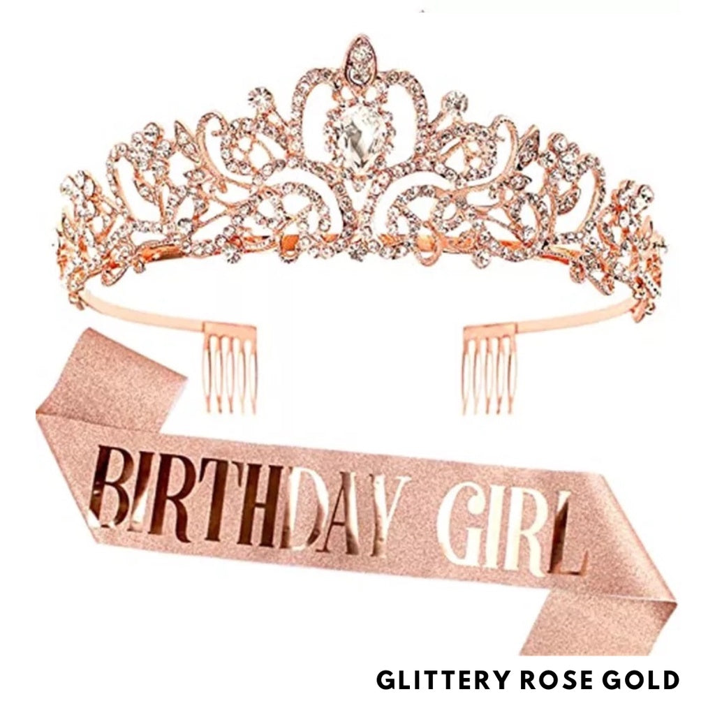 👸 Birthday Girl Birthday Rhinestone Crown and Sash Party Sashes [READY STOCK IN SG]