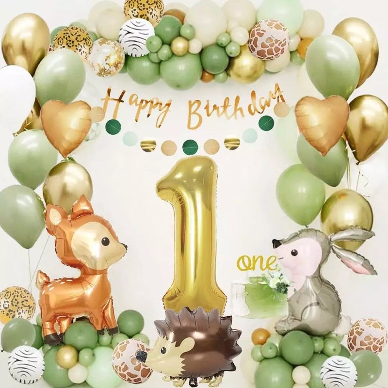 🌳 WOODLAND Animals Vintage Colour Retro Colour Balloon Garland Birthday Decoration [READY STOCK IN SG]