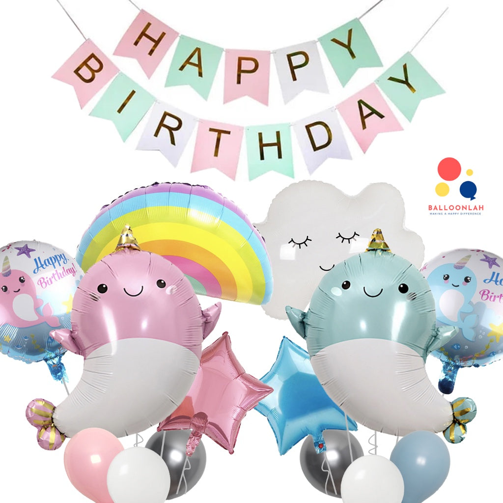 Narwhal Cute Sea Creature Pastel Balloons [READY STOCK IN SG]