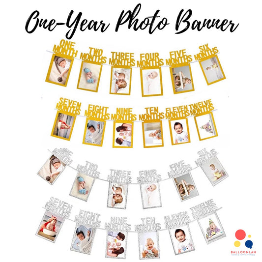 One Year Old Baby Photo Banner Milestone Bunting Birthday Banner [READY STOCK IN SG]