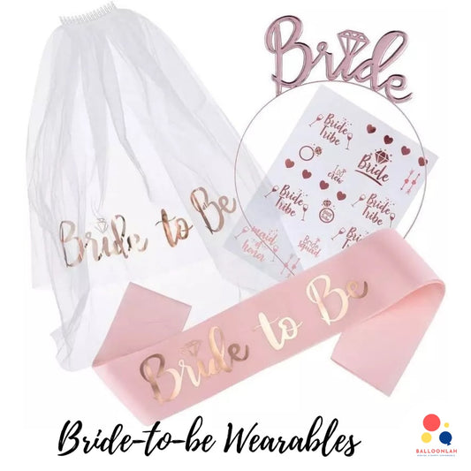 💍💖 BRIDE TO BE Rose Gold Wearables Hairband Sash Veil Tattoo Hen's Party Night [READY STOCK IN SG]