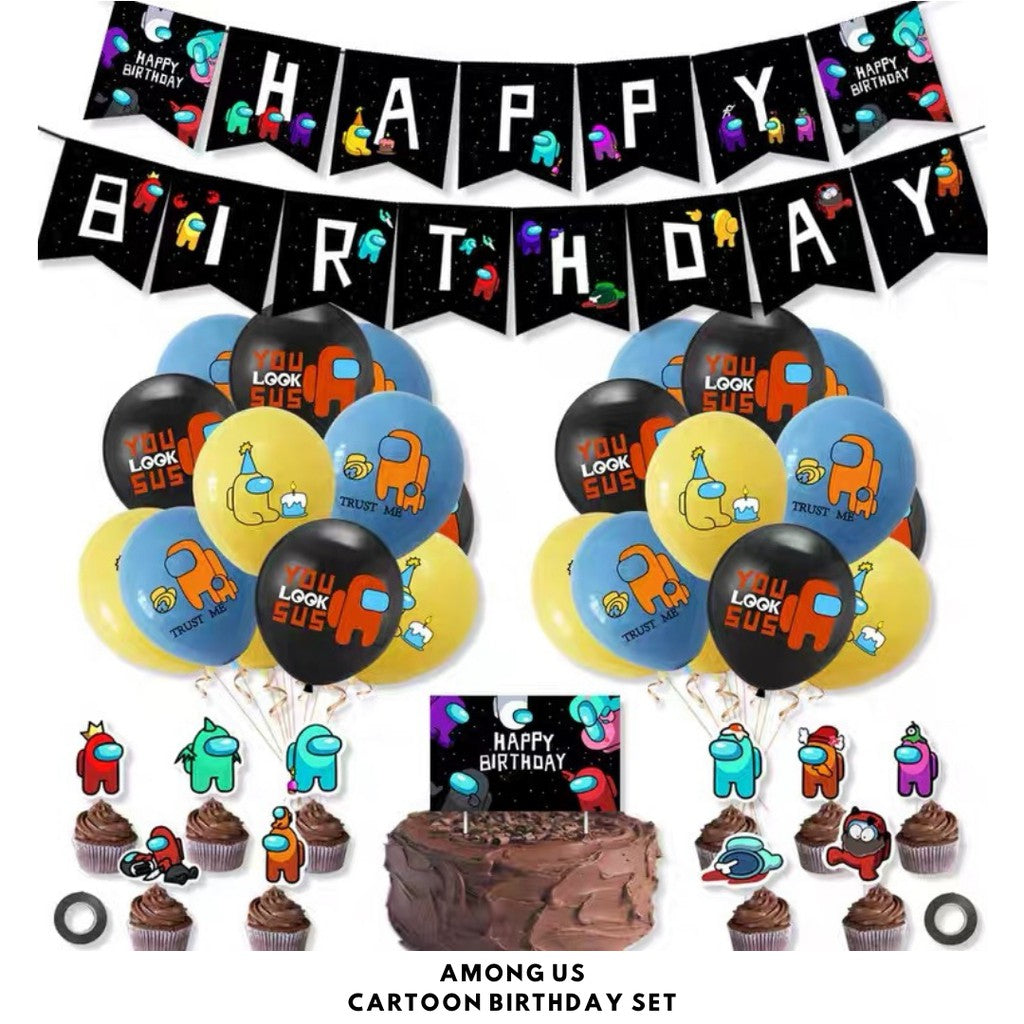 Cartoon Themed Birthday Party Set - Balloons | Banner | Cake Topper [READY STOCK IN SG] *FREE BALLOON PUMP & GLUE DOTS*