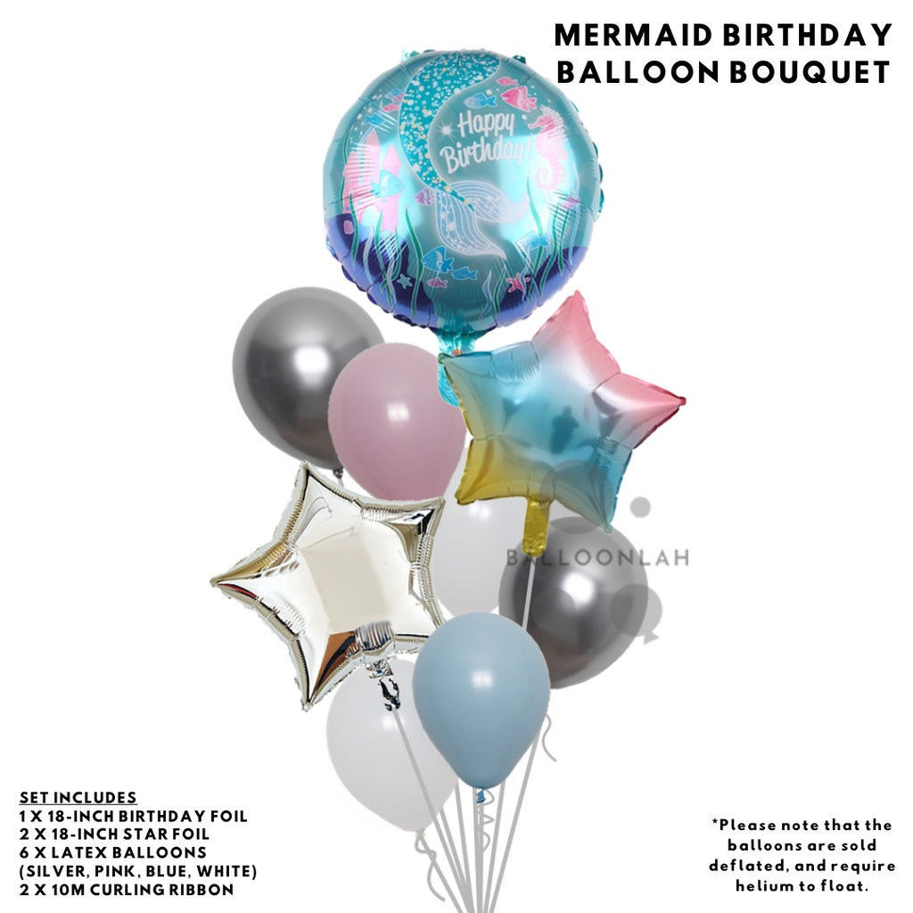 🧜‍♀️ Mermaid Birthday Foil Balloon Bouquet Set