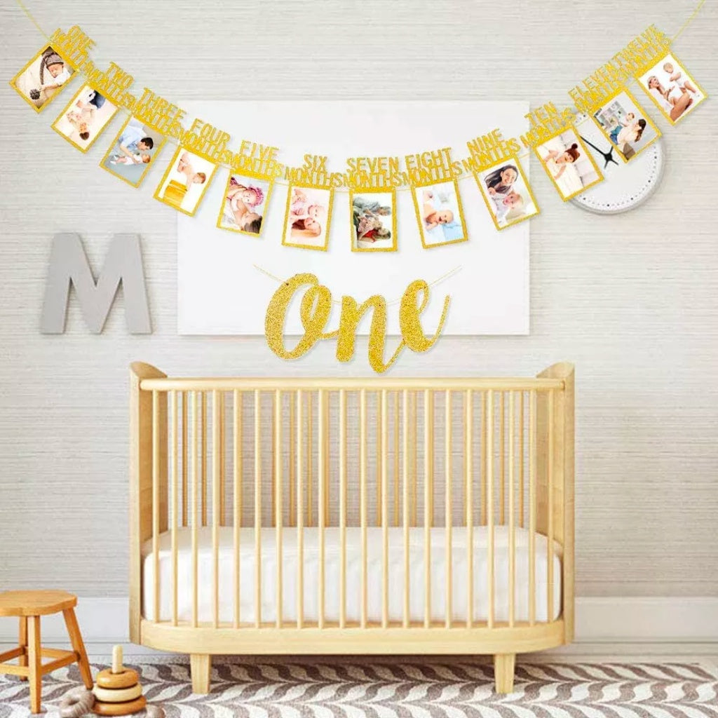 One Year Old Baby Photo Banner Milestone Bunting Birthday Banner [READY STOCK IN SG]