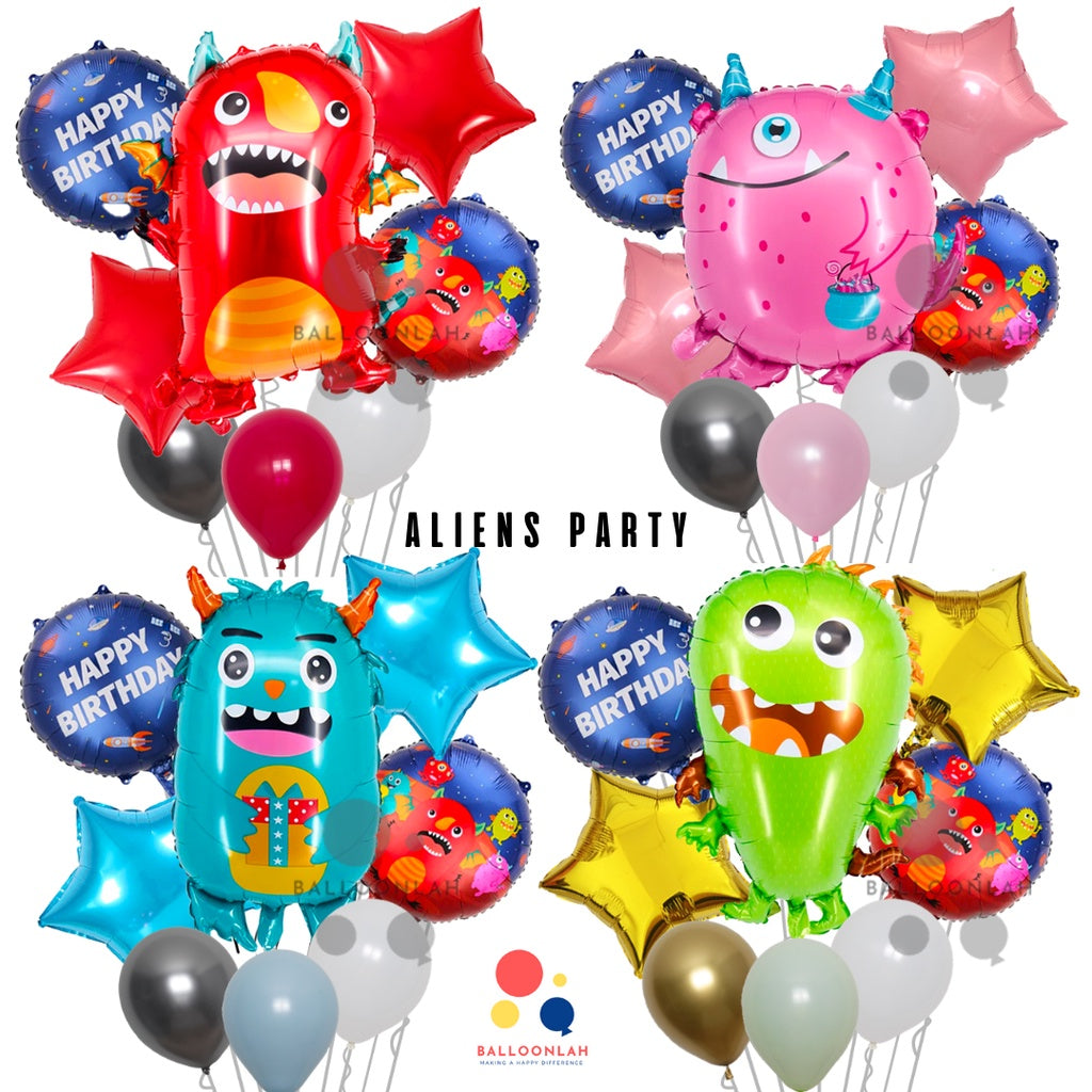 👽  ALIENS Balloons Birthday Party Cartoon Alien Space Balloon  [READY STOCK IN SG]