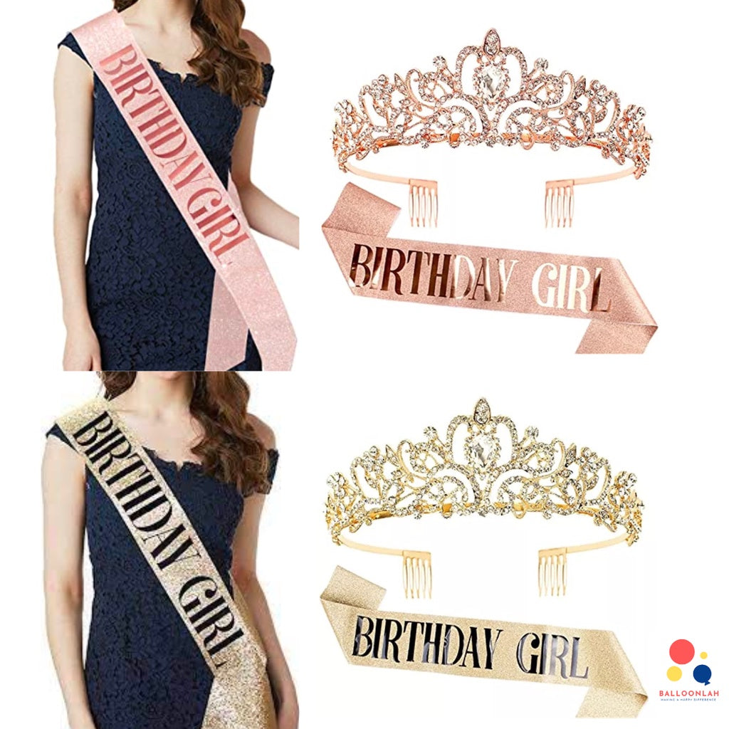 👸 Birthday Girl Birthday Rhinestone Crown and Sash Party Sashes [READY STOCK IN SG]
