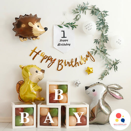 🌳 WOODLAND Animals Vintage Colour Retro Colour Balloon Garland Birthday Decoration [READY STOCK IN SG]