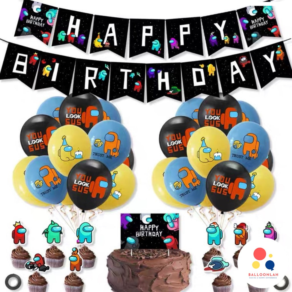 AMONG US Cartoon Themed Birthday Balloon Set [READY STOCK IN SG]