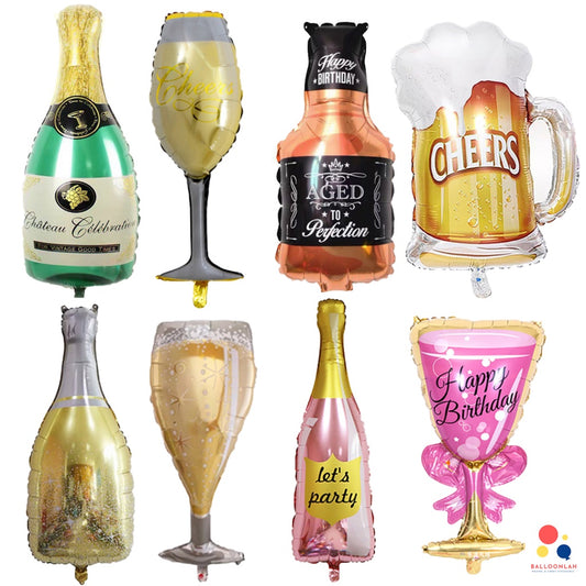 🍺 CELEBRATE Party Balloon Wine Champagne Large Sized Foil Balloons [READY STOCK IN SG]