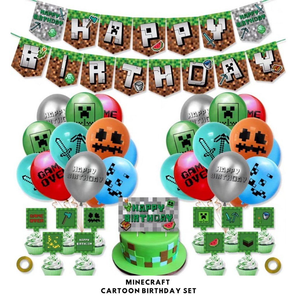 Cartoon Themed Birthday Party Set - Balloons | Banner | Cake Topper [READY STOCK IN SG] *FREE BALLOON PUMP & GLUE DOTS*
