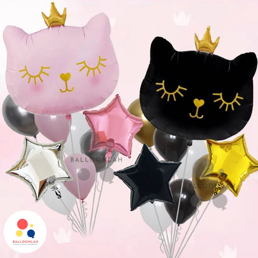 🐱 CAT Cute Cat Foil Balloon Bouquet Birthday [READY STOCK IN SG]