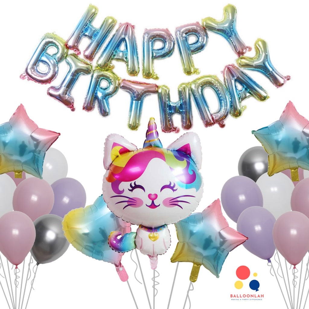 Gradient Unicorn Cat Balloon Bouquet [READY STOCK IN SG]