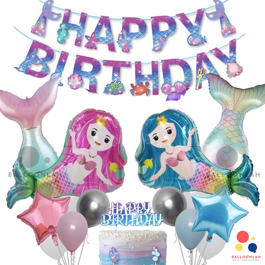 🧜‍♀️ Mermaid Birthday Foil Balloon Bouquet Set