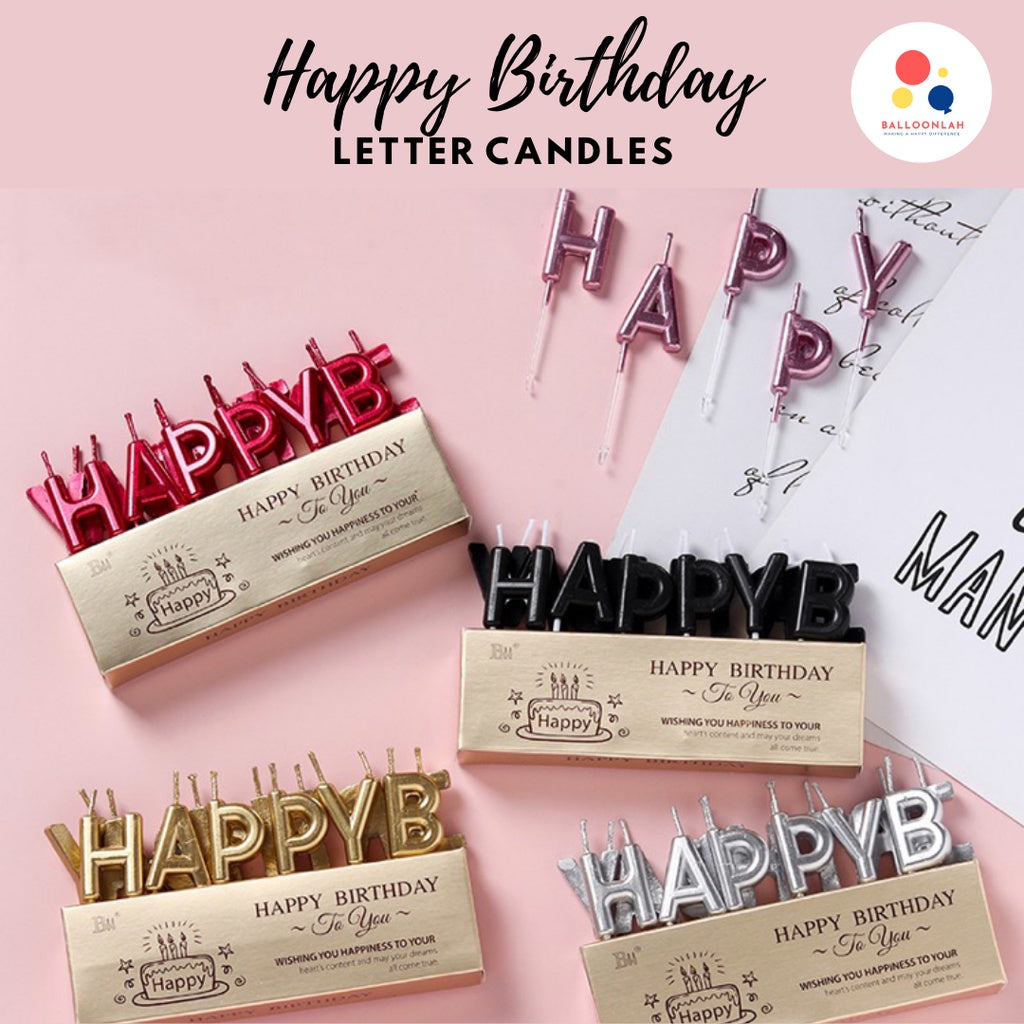 Happy Birthday Letter Candles Gold Silver Black Champagne [READY STOCK IN SG]