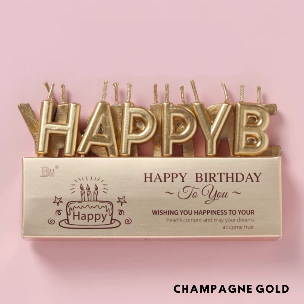 Happy Birthday Letter Candles Gold Silver Black Champagne [READY STOCK IN SG]