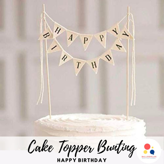 Happy Birthday Cake Topper Bunting Cotton Linen [READY STOCK IN SINGAPORE]