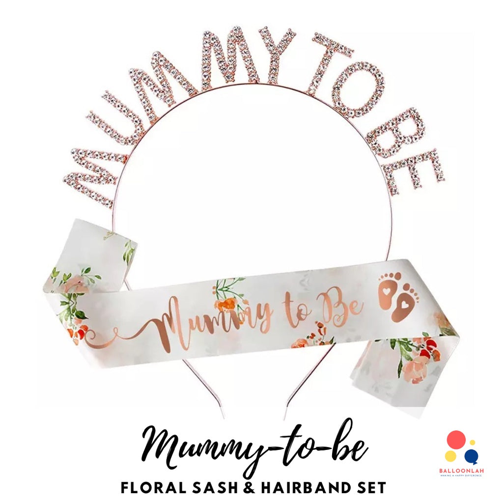 Mummy to be Sash Hairband Set Floral Baby Gender Reveal [READY STOCK IN SG]