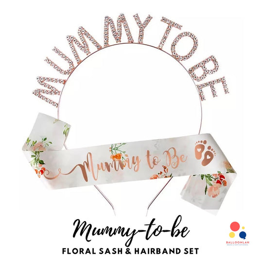 Mummy to be Sash Hairband Set Floral Baby Gender Reveal [READY STOCK IN SG]