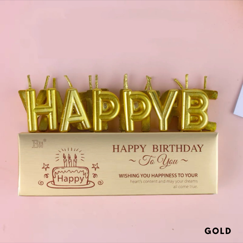 Happy Birthday Letter Candles Gold Silver Black Champagne [READY STOCK IN SG]