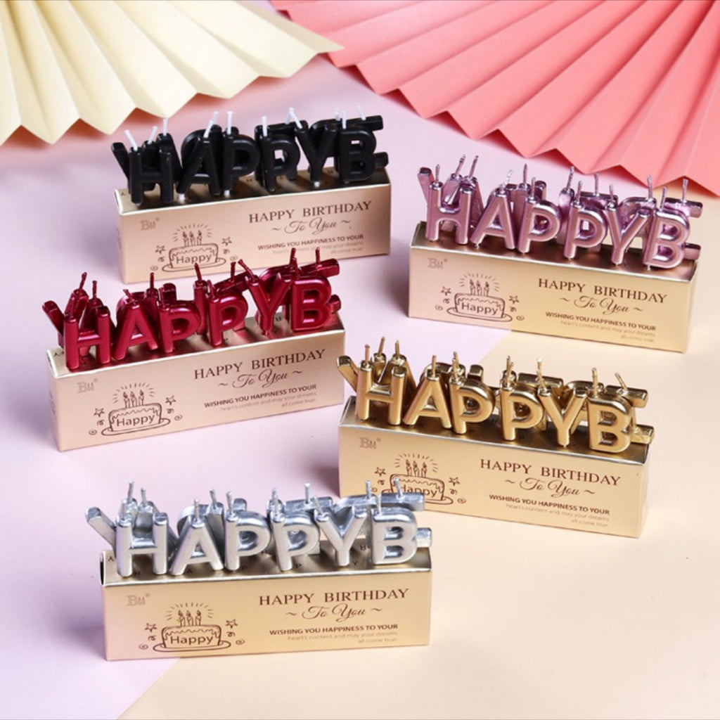 Happy Birthday Letter Candles Gold Silver Black Champagne [READY STOCK IN SG]