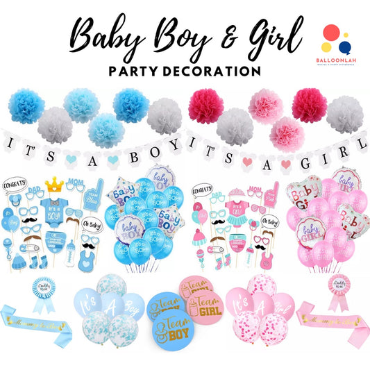 Baby Boy Baby Girl Party Decoration Balloons Sash Banner Baby Shower Gender Reveal [READY STOCK IN SG]