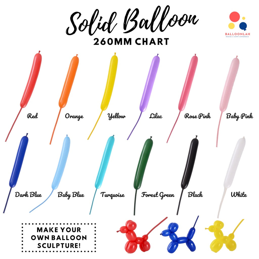 260 mm Solid Colour Long Latex Balloons Twisting Balloon Sculpture [READY STOCK IN SG]