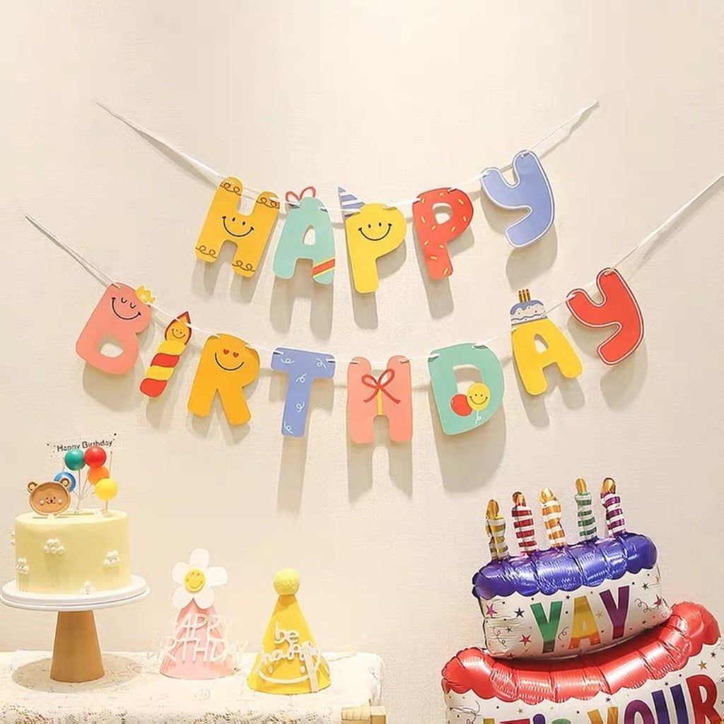 Smiley Pastel Birthday Banner [READY STOCK IN SG]