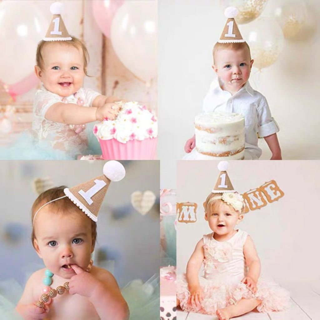 Linen Party Hat Mini Birthday Toddlers One Two Three [READY STOCK IN SG]