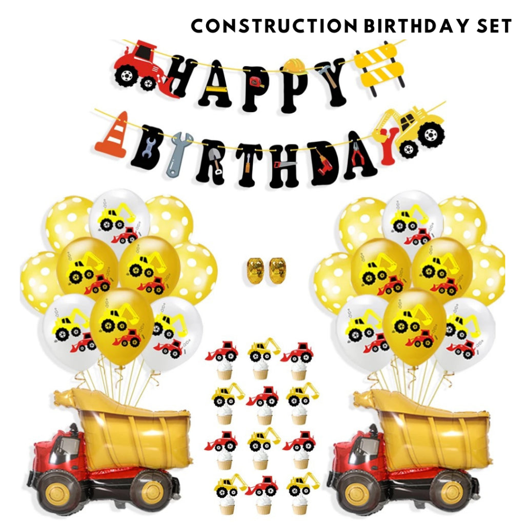 CONSTRUCTION Truck Crane Forklift Bus Balloon Garland Birthday Decoration [READY STOCK IN SG]