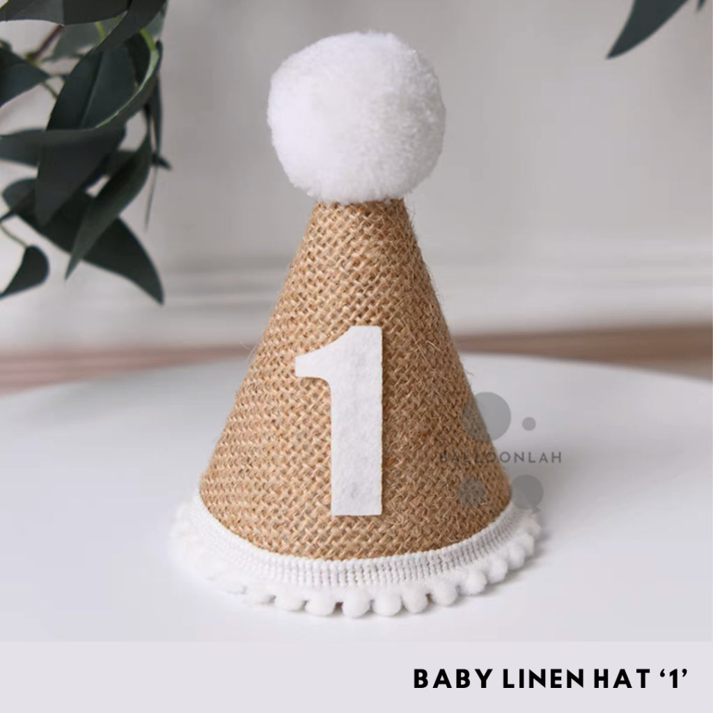 Linen Party Hat Mini Birthday Toddlers One Two Three [READY STOCK IN SG]