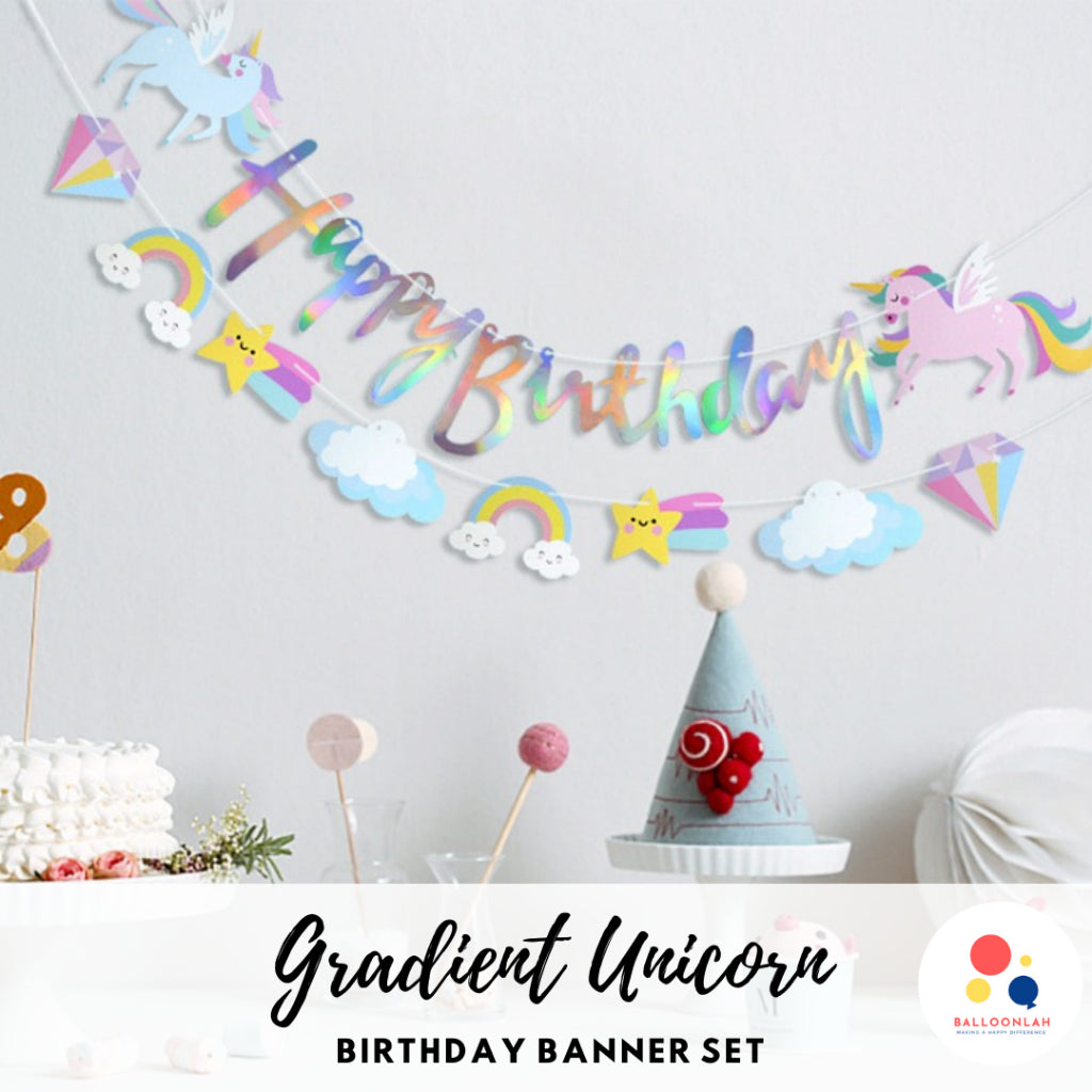 Happy Birthday Unicorn Gradient Party Banner Set Decoration [READY STOCK IN SG]