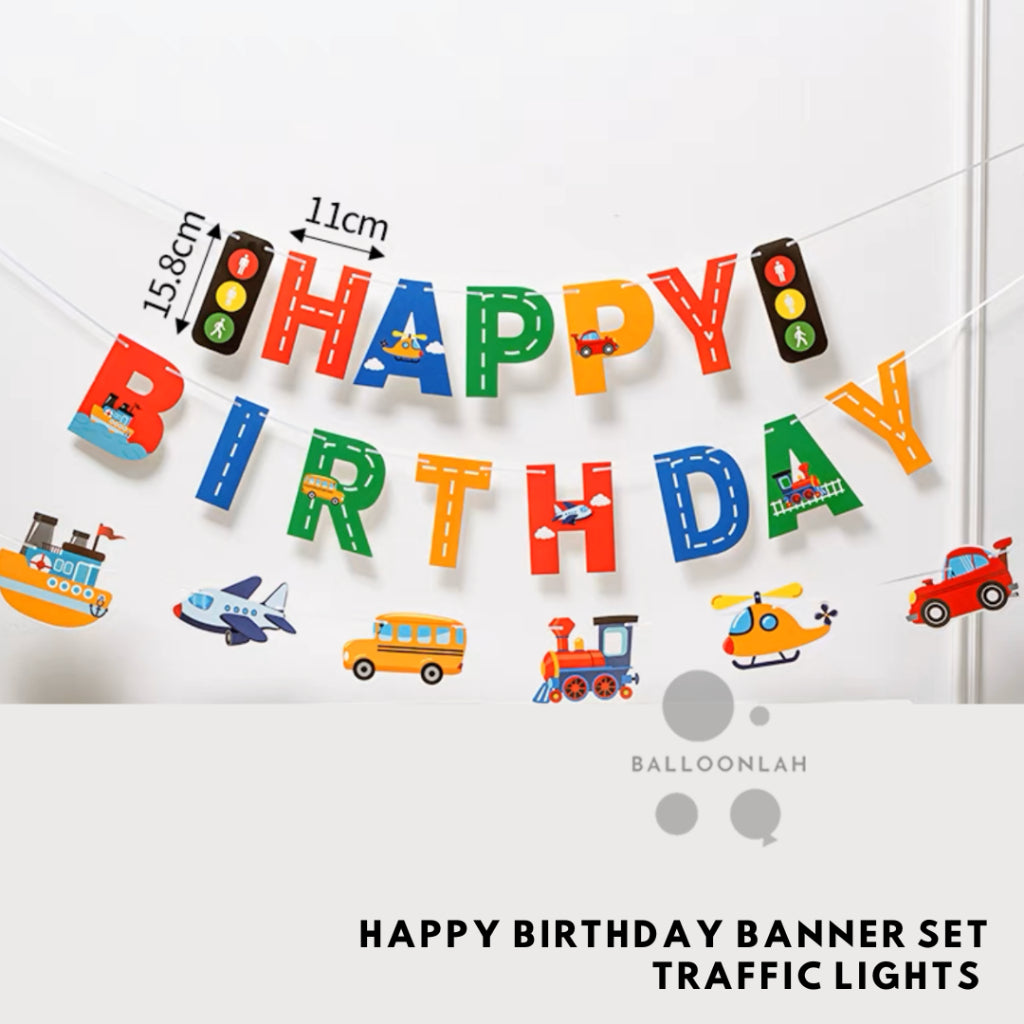 Happy Birthday Party Banner Party Bunting Traffic Construction Daisy Planet Space [READY STOCK IN SG]