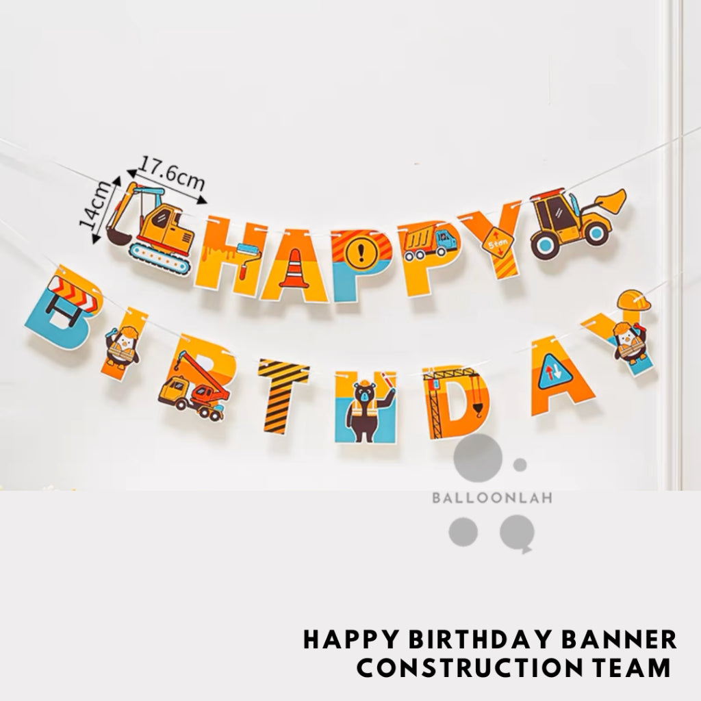 Happy Birthday Party Banner Party Bunting Traffic Construction Daisy Planet Space [READY STOCK IN SG]