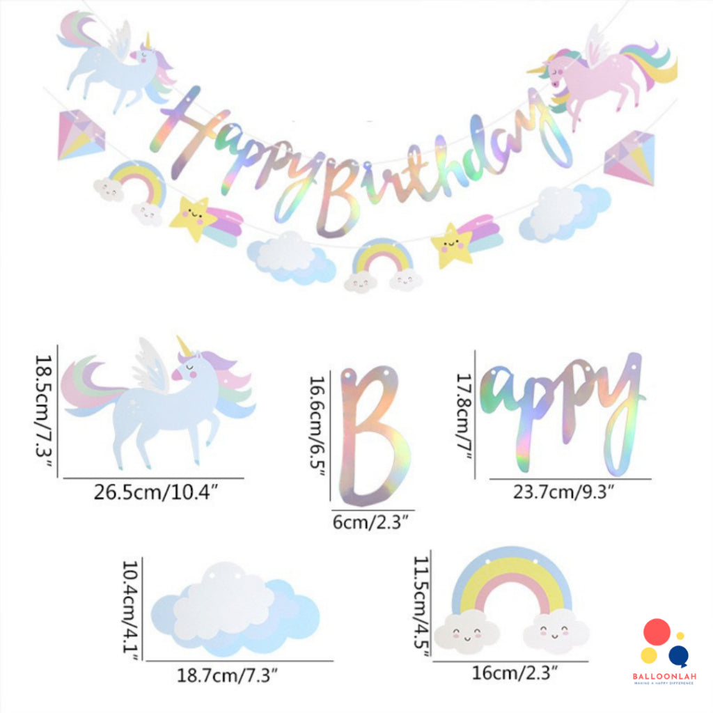 Happy Birthday Unicorn Gradient Party Banner Set Decoration [READY STOCK IN SG]