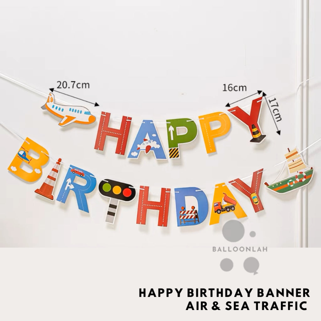 Happy Birthday Party Banner Party Bunting Traffic Construction Daisy Planet Space [READY STOCK IN SG]