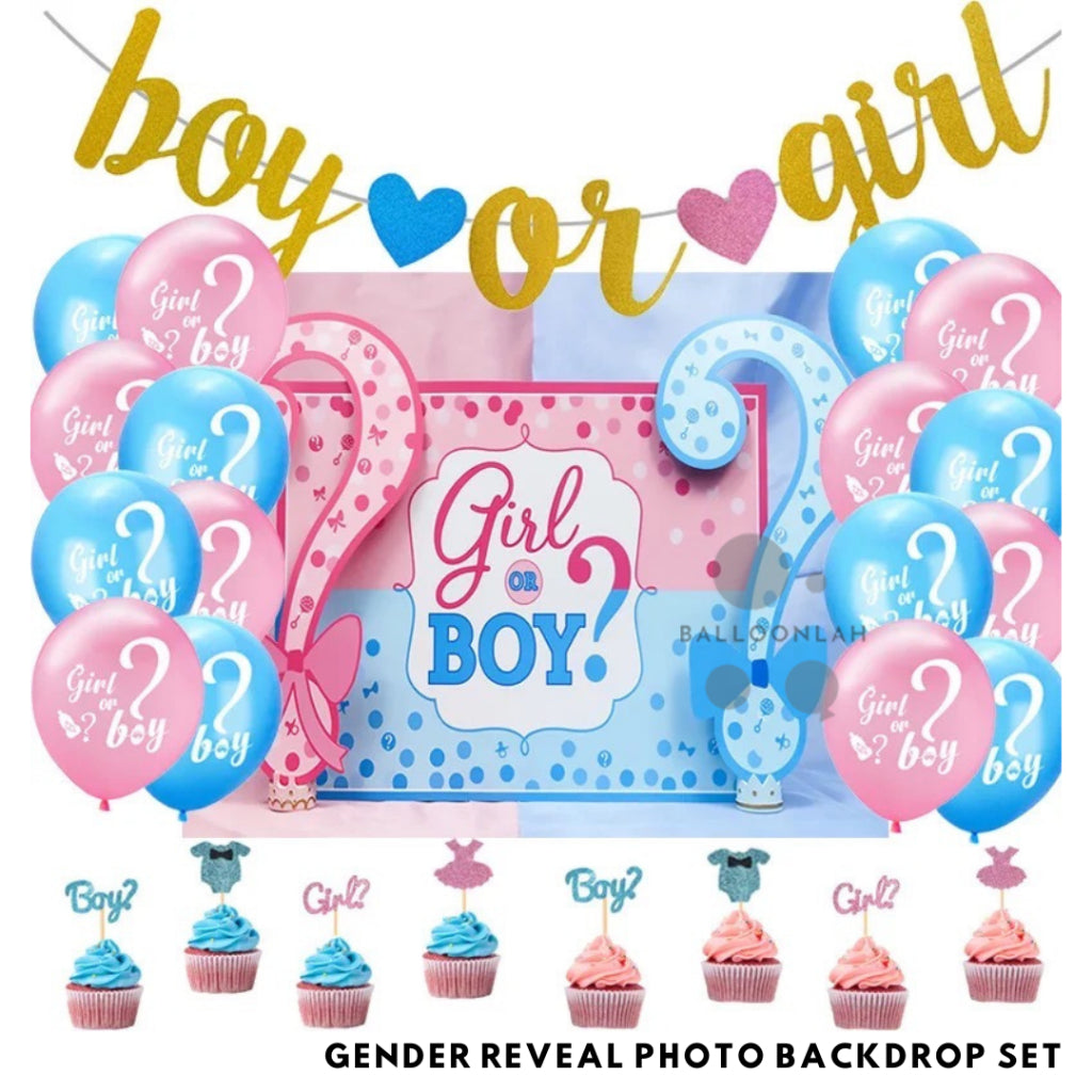 Gender Reveal Photo Backdrop Set Decoration Balloon Set Baby Shower [READY STOCK IN SG]