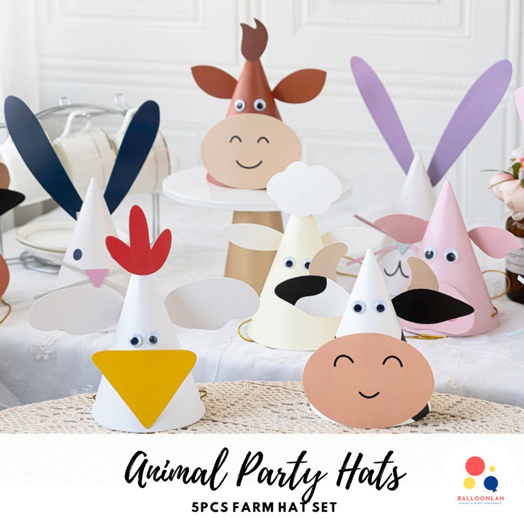 5pcs Farm Animal Party Hat Set Birthday Fun [READY STOCK IN SG]