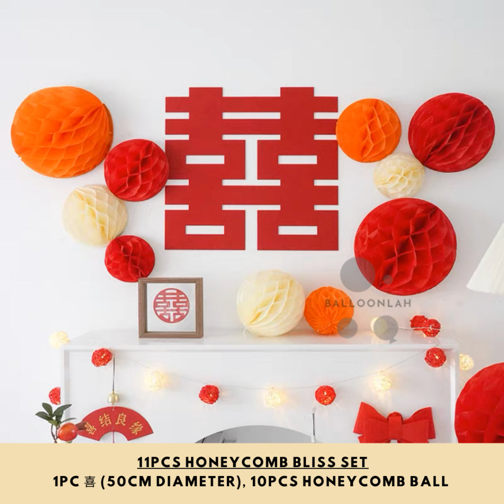 Wedding Decoration Set Modern Honeycomb DIY Set Chinese Xi Word Guo Da Li [READY STOCK IN SG]