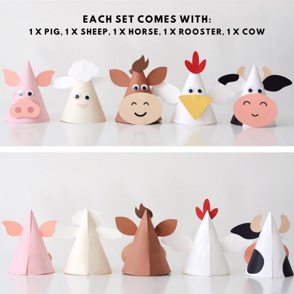 5pcs Farm Animal Party Hat Set Birthday Fun [READY STOCK IN SG]