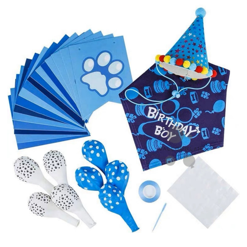 Pet Dog Cat Birthday Boy Birthday Girl Set Hat Scarf Balloons Party Bunting [READY STOCK IN SG]