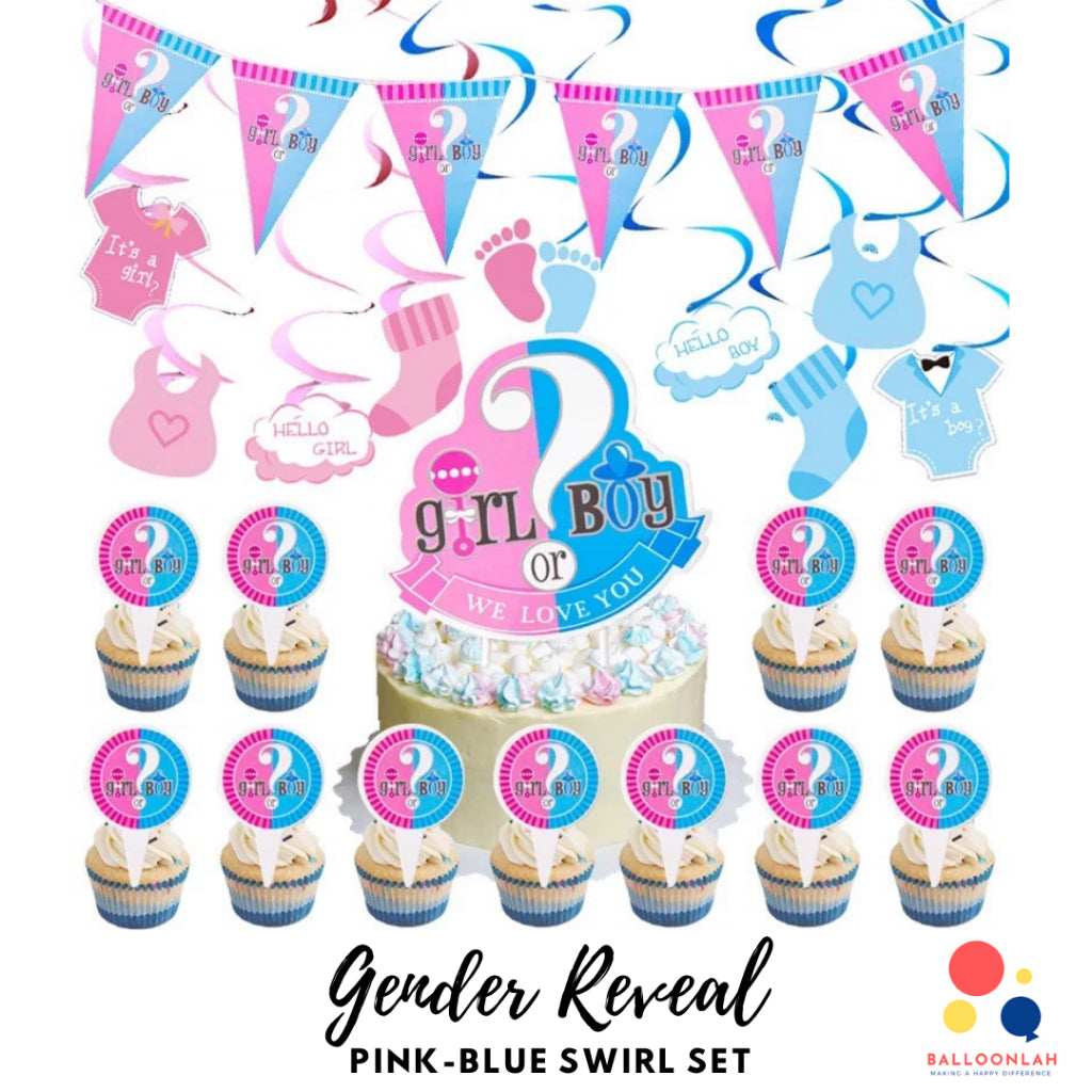 Gender Reveal Pink Blue Swirl Set Decoration Balloon Set Baby Shower [READY STOCK IN SG]
