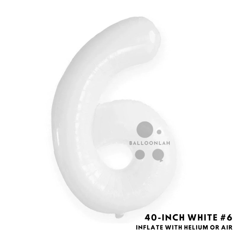 40-inch White Number Foil Balloons Helium [READY STOCK IN SG]