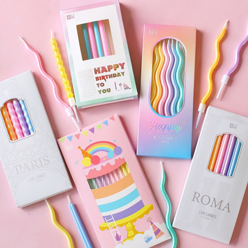Shimmering Pastel Spiral Candle Birthday Candles Rainbow [READY STOCK IN SG]