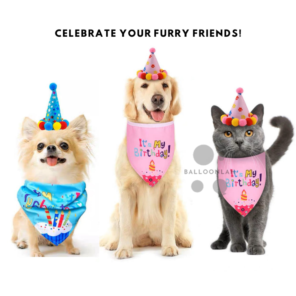 Pet Dog Cat Birthday Set Hat Scarf Balloons Party Bunting [READY STOCK IN SG]