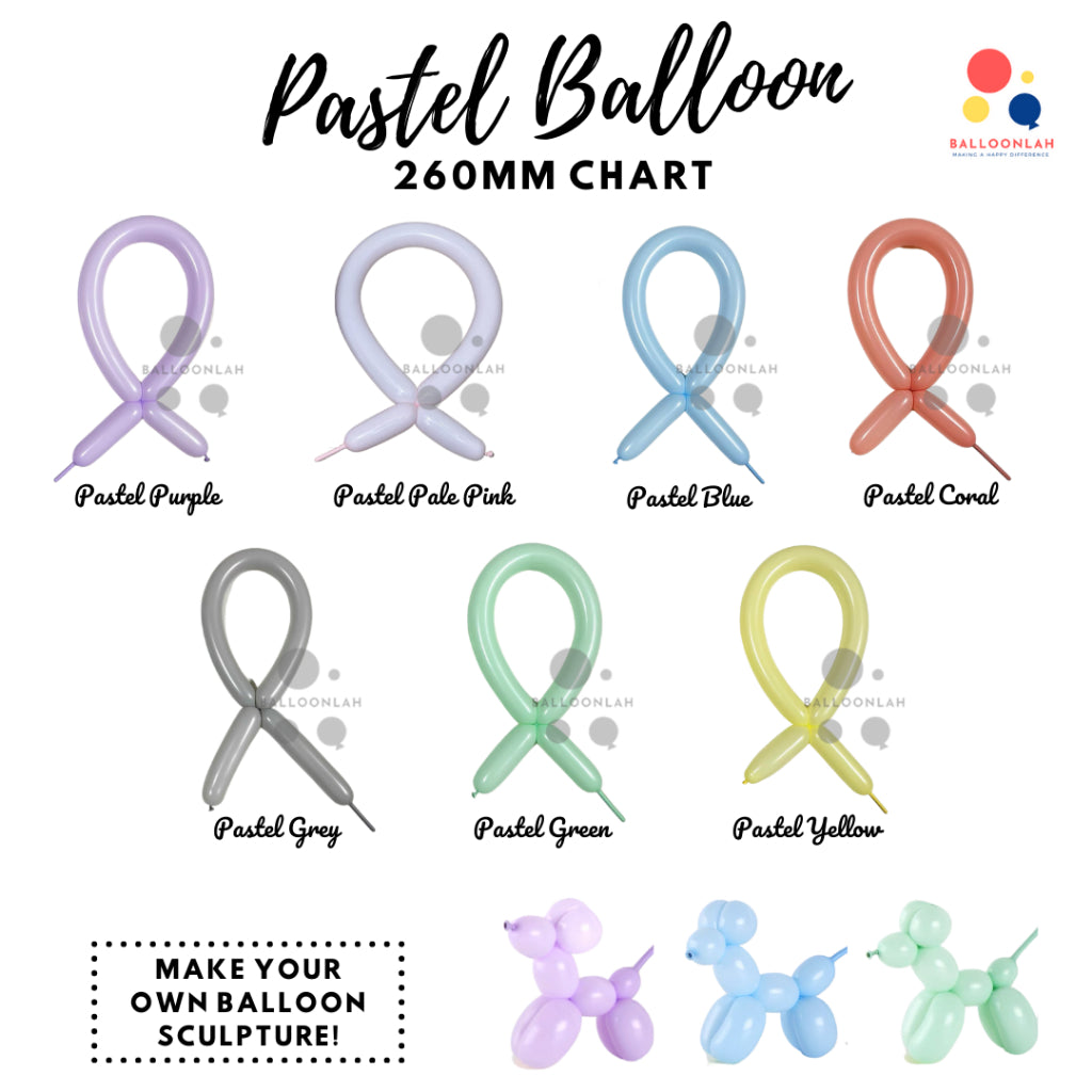 260 mm Pastel Colour Long Latex Balloons Twisting Balloon Sculpture [READY STOCK IN SG]