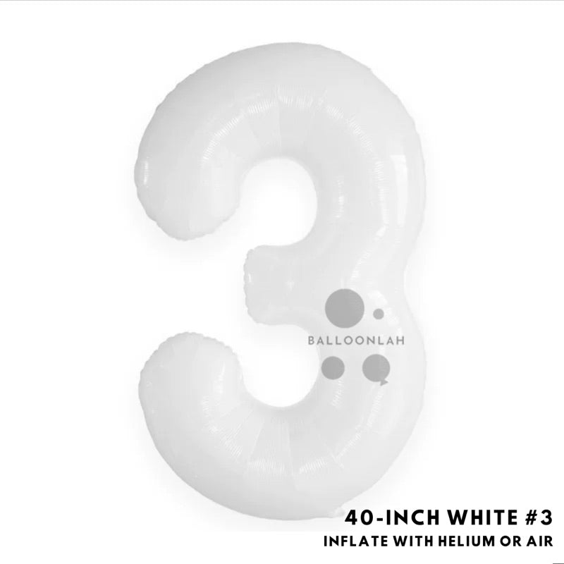 40-inch White Number Foil Balloons Helium [READY STOCK IN SG]