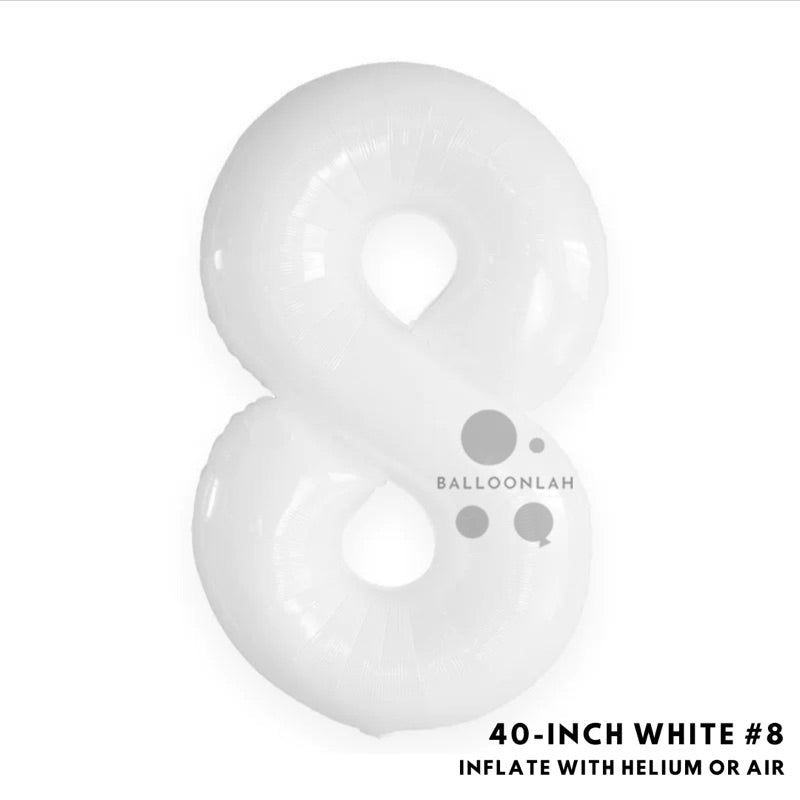 40-inch White Number Foil Balloons Helium [READY STOCK IN SG]