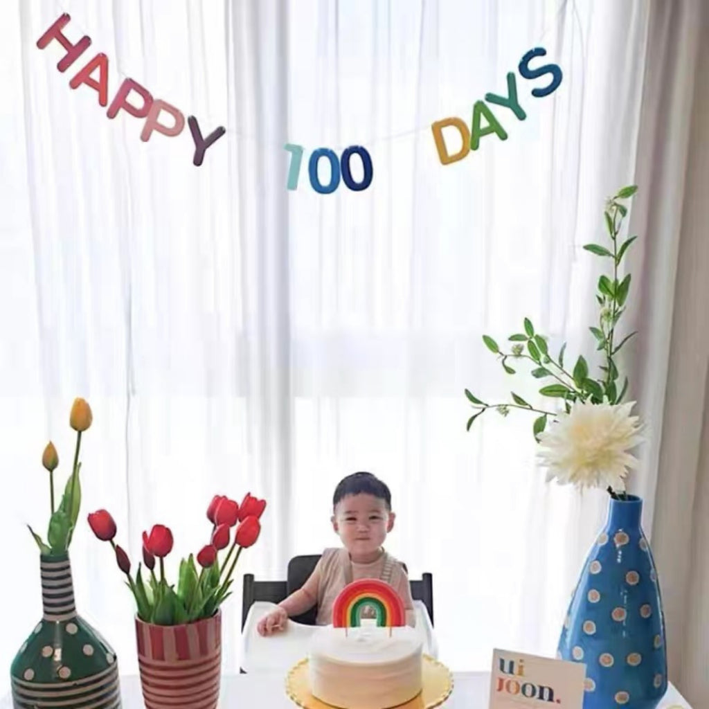 Happy 100 Days Party Banner 1st Birthday Party Bunting Woodland [READY STOCK IN SG]
